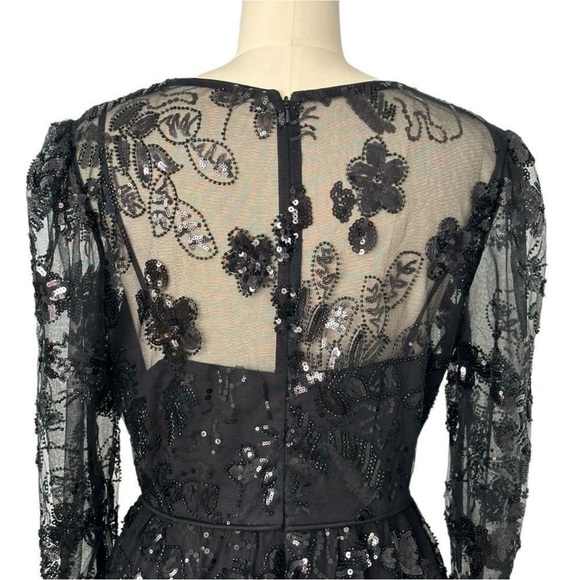 Mac Duggal Black Illusions Embroidered Beaded Sequined Midi Dress Size 0 BNWT - Picture 7 of 16